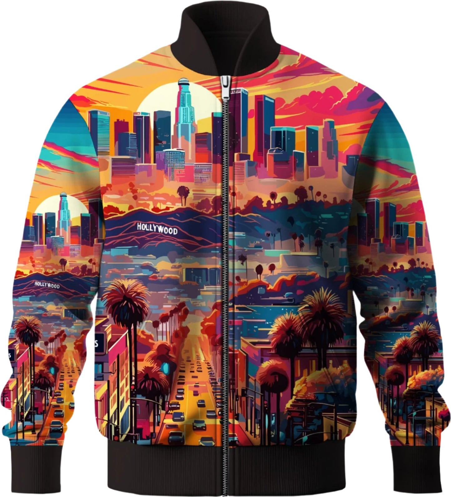 Sunset Cityscape Bomber Jacket