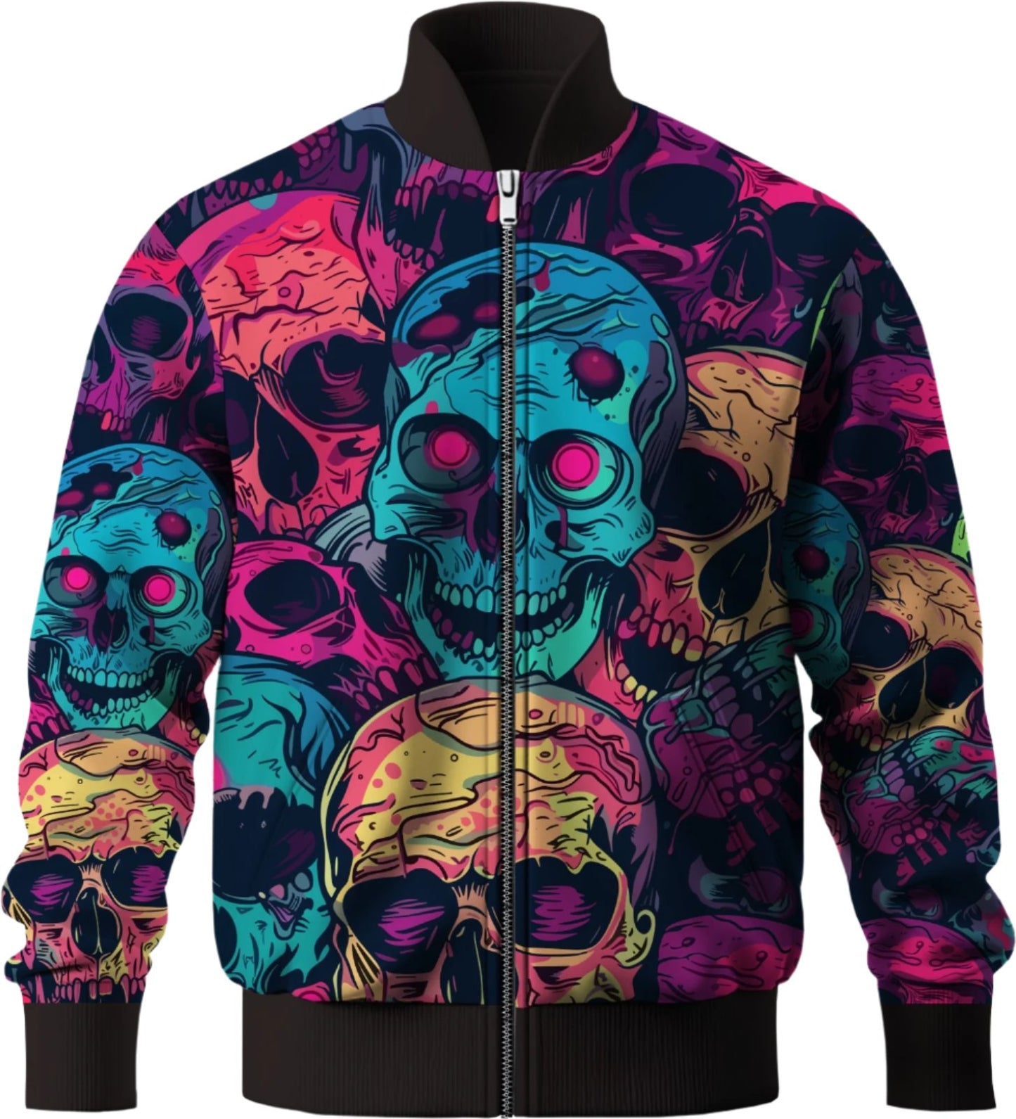 Neon Skull Pattern Bomber Jacket