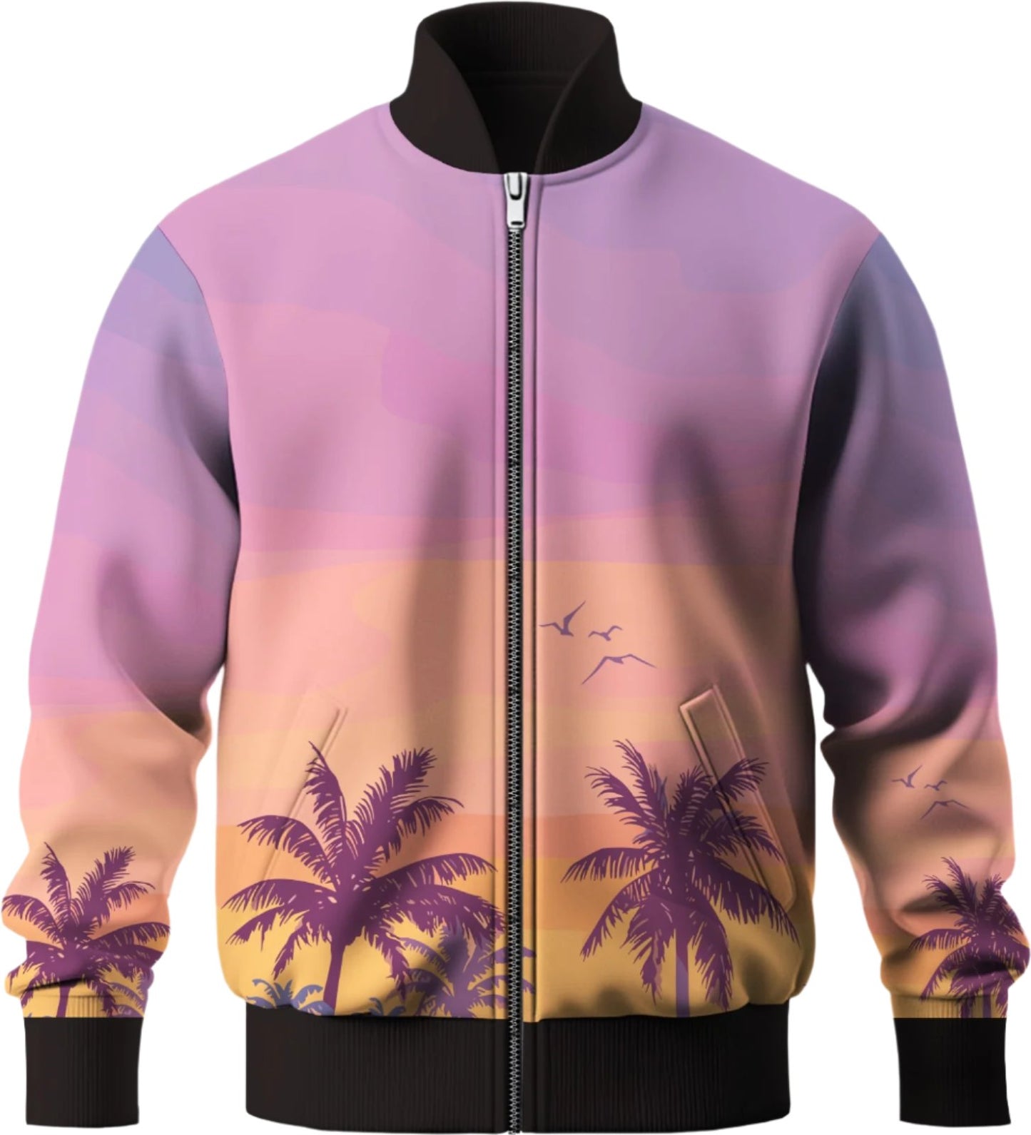 Pastel Sunset Palm Tree Bomber Jacket