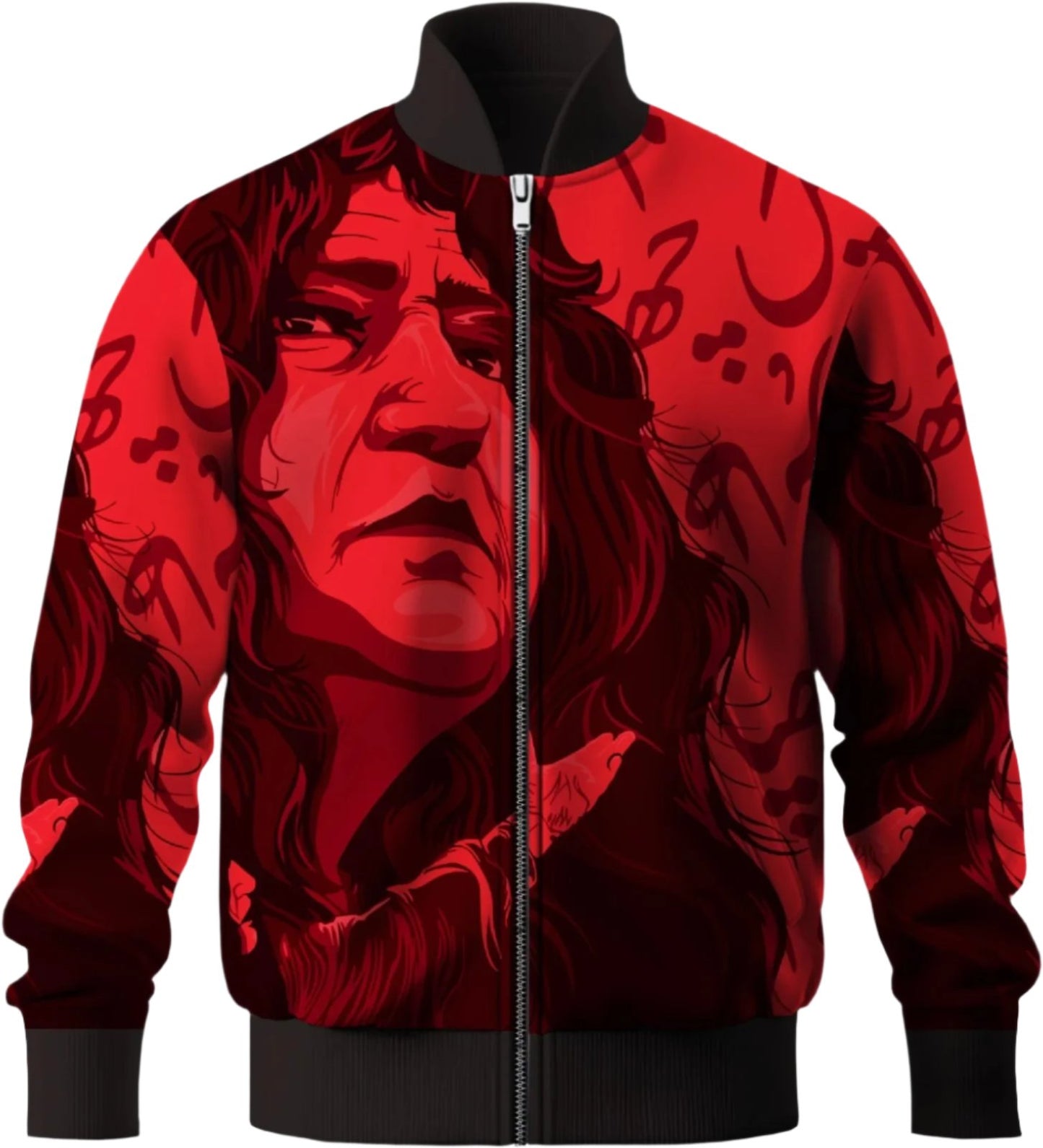 Bold Red Artistic Portrait Bomber Jacket