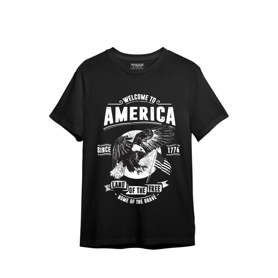 WELCOME TO AMERICA PRINTED T-SHIRT